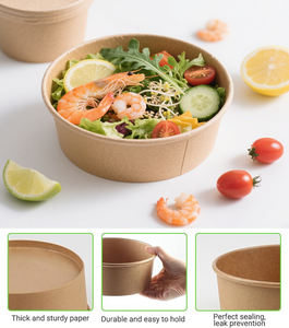 Grosir Cangkir Sup Kertas Wadah Makanan Makanan Sekali Pakai Mangkuk Salad Kertas Kraft dengan Tutup - Product Image 2