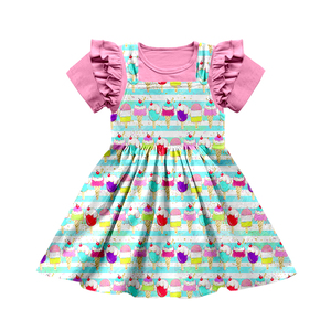 Conjunto de Vestido de Seda Láctea para Niñas, OEM ODM, Personalizado con Volantes Estampados, Traje para Niñas Pequeñas, Conjunto de Vestido con Tirantes y Pantalones Cortos para Verano - Product Image 3