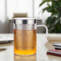 Tasse à thé classique en verre borosilicate transparent de 400 ml, écologique, avec couvercles de théière en noyer, vaisselle de bureau