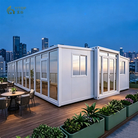 Maison préfabriquée compacte de 40 pieds, extensible, en conteneur, étanche, style moderne du milieu du siècle, 2 chambres, cuisine, villa de luxe préfabriquée portable