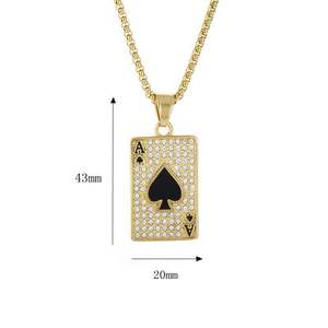 Collier Pendentif As de Pique Hip Hop Bar <span class=keywords><strong>Rap</strong></span> Poker 2026 pour Hommes, Bijou Tendance en Acier Inoxydable Plaqué Or 18K Étanche - Product Image 3