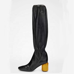 2022 Autumn Winter Western Mesh Square Toe Elastic Sewing Fashion <b>Boots</b> Round High Heel Knee-High Big Size 44 Women Shoes - Product Image 5