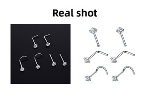 Piercings de <span class=keywords><strong>Nariz</strong></span> de Circonia Cúbica, Titanio Médico G23, Varilla Recta, Gancho en L, Anillos de <span class=keywords><strong>Nariz</strong></span> Antialérgicos, Joyería para Piercing Corporal - Product Image 4