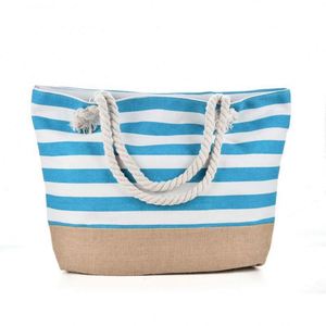 BESTELLA Brand Portable <b>Large</b> Capacity Blue Striped Canvas <b>Beach</b> Tote <b>Bag</b> Custom Logo Wholesale High Quantity Waterproof - Product Image 2