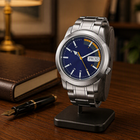 Montre automatique pour hommes, collection 5-7S, analogique, bleu contrasté, calendrier, aiguilles lumineuses, boîtier en acier inoxydable, mouvement automatique mécanique