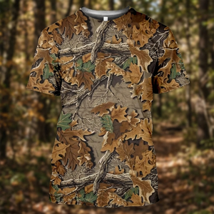 T-shirt pour homme à manches courtes, motif camouflage Real Tree, col rond, coupe ample, tissu tricoté respirant, 100% coton, style vintage, motif feuilles - Product Image 3