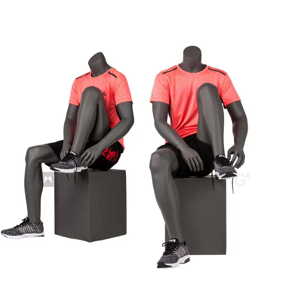 boutique fashion fiberglass black fitness sitting man mannequin full body male mannequins