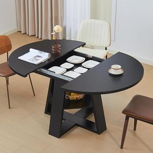 Bàn ăn có thể mở rộng 43.3 "-59" cho bàn tròn hiện đại 4-8 với lá ẩn tiết kiệm không gian, cơ sở chéo với kệ lưu trữ - Product Image 6