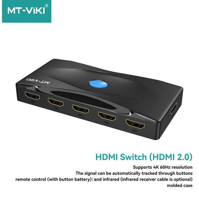 In Stock Hdmi Switch 4Kx2K/60Hz 18Gbps High Speed 5X1 5 in 1 With Remote Controller Infrared Cable Hdmi Switcher