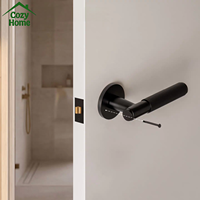 Serrure de porte de sécurité de style européen de luxe, noir mat, en laiton massif, avec levier de passage à molette, pour porte en bois