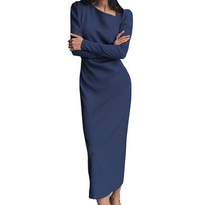 Vestido de Mujer Personalizado OEM, Otoño Invierno, Elegante, de Primera Calidad, Color Sólido, Cuello Irregular, Manga Larga, Casual, Ajustado - Product Image 1