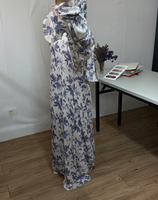 Abaya islamique pour femmes R-872, élégante, en mousseline de soie, longueur cheville, manches longues, coupe ample, motif floral, style Dubaï