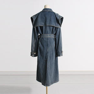 Gabardina de mujer estilo polo vaquero de longitud media cintura con cordones nueva moda Otoño 2023 al por mayor - Product Image 4