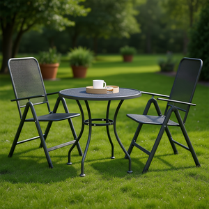 Set da Giardino Antracite con Tavolo Rotondo da 31,5 Pollici e 2 Sedie in Rete Metallica Pieghevole, Arredamento da Esterno dal Design Contemporaneo - Product Image 2