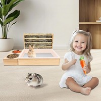 Mangeoire à foin en bois écologique pour lapins, cochons d'Inde, hamsters et lapins nains, facile à nettoyer avec bac à litière