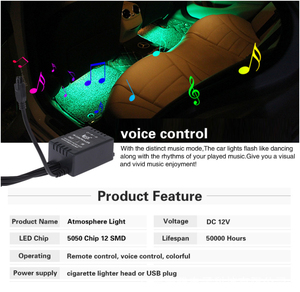 RGB Màu Sắc USB/12V Ứng Dụng Điều Khiển Từ Xa LED Ánh Sáng Xe Bầu Không Khí Môi Trường Xung Quanh Ánh Sáng Với Âm Thanh Bằng Giọng Nói Kích Hoạt-36/48/72 Đèn LED - Product Image 5