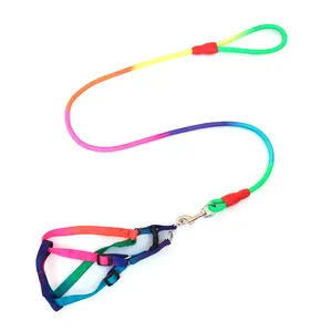 High quality rainbow dog chest harness pet home traction leash dog chain nylon traction rope chest harness leash set for dogs