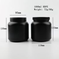 Bocaux de poudre de protéines HDPE noirs de 33oz 1000ml, boîte de lait en poudre, bouteille de bonbons en plastique, conteneur d'emballage de pilule médicale, Capsule de gomme