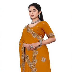 Sari en satin et mousseline de soie pour femme, personnalisable, style indien, broderie Swarovski, design Patola, style traditionnel, pour mariage, par Vexotrend - Product Image 1