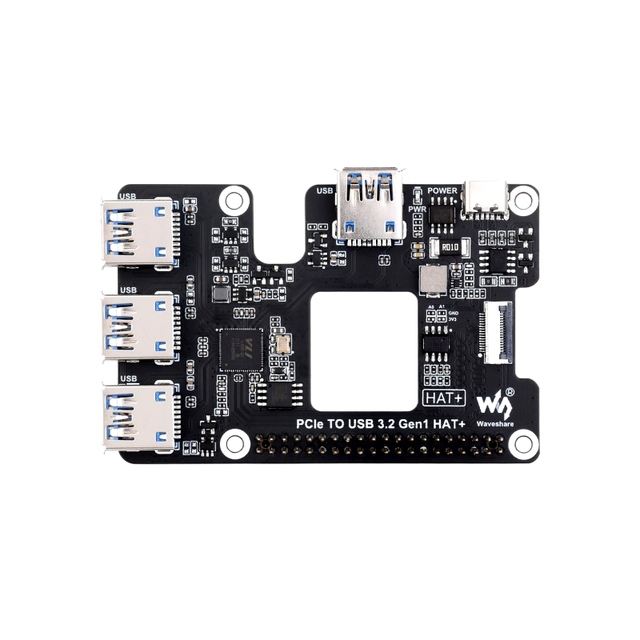 PCIe to USB 3.2 Gen1 HAT for Raspberry Pi 5 HUB 4x High Speed Ports Driver-free Plug and Play + Standard FXB