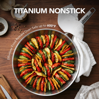 Wajan Goreng Anti Lengket Smartpan Hammered Stainless Steel Titanium Tanpa Lapisan, Dasar Datar Tiga Lapis, Aman untuk Oven Gas dan Induksi