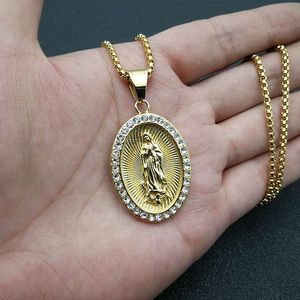yunnique Stainless Steel Oval Pendant Necklace With <b>Diamond</b> Pave Setting For Unisex Gift - Product Image 5