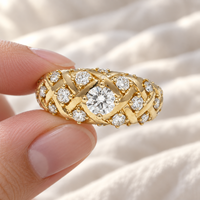 Bague de fiançailles personnalisée en diamant de laboratoire entrelacé, taille ronde 0,5-3 carats, en or jaune massif 10K/14K/18K, sertie à griffes, certifiée IGI
