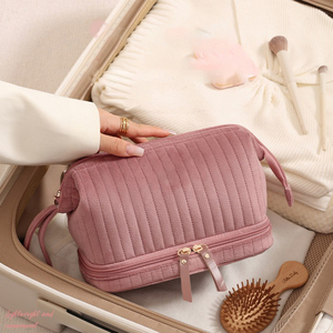 Soft Dutch Velvet Cosmetic Pouch Double Layer <b>Makeup</b> <b>Bag</b> with Portable Handle for Women - Product Image 6