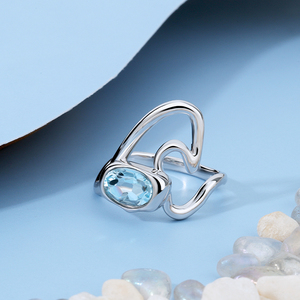 Bague Aquamarine Élégante <span class=keywords><strong>et</strong></span> Raffinée, Design Ondulé Inspiré par la Mer, Garde du Pur Courage, Bijoux Fins - Product Image 3