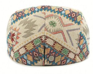 หมวกเบเร่ต์ลายดอกไม้ดีไซน์ใหม่ปี 2025 หมวกเบเร่ต์ลายแจ็คการ์ดวินเทจ หมวกทรงไอวี่แบบแบนสำหรับทุกเพศ - Product Image 4