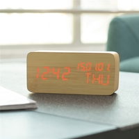 Réveil en bois température humidité LED thermomètre numérique en bois horloge contrôle du son horloge de bureau