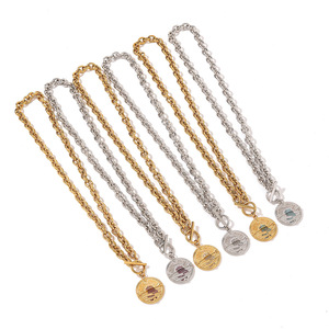 Collar de Acero Inoxidable con Cierre OT, Colgante Redondo Chapado en Oro de 18K, Zirconia Colorida, Joyería para Mujer, Accesorio de Moda - Product Image 4