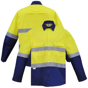 Construction Reflective Work Shirts Cotton Fabric Clothing Custom Hi Vis Long Sleeve Safety Shirt Cargo Workwear