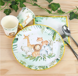 <span class=keywords><strong>Jungle</strong></span> Safari thème fête ensemble de vaisselle assiettes en papier jetables serviettes et tasses pour enfants anniversaire bébé douche fête fournitures - Product Image 5