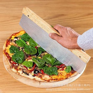 Tabla de Madera de Bambú Multifuncional para Pizza y Queso, con Cortador de Pizza de Doble Cara y 8 Ranuras, Bandeja Redonda de Madera - Product Image 1