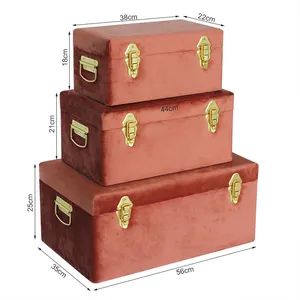 Velvet Red Trunk Storage Box Set of 3 Storage Trunk Boxes with Gold Accessories