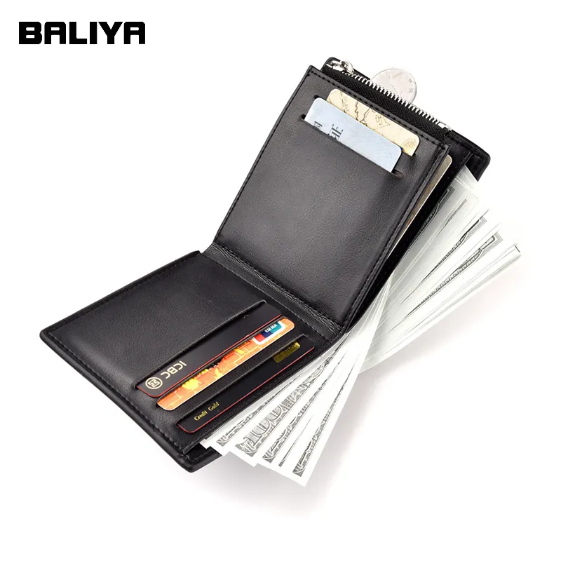BALIYA dompet pendek kulit asli untuk pria, dompet pendek kulit asli dengan Slot kartu, dompet lembut tipis kasual modis untuk pria