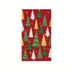 Paños de Cocina Rojos con Diseño de Árbol de Navidad, Toallas de Mano con Copos de Nieve y Pinos Navideños, Paño para Hornear y Cocinar, Decoración Navideña de Invierno - Product Image 2