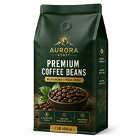Sachet d'emballage pour grains de café à fond plat, personnalisé, imprimé, de qualité alimentaire, haute barrière, avec valve de dégazage unidirectionnelle et finition mate