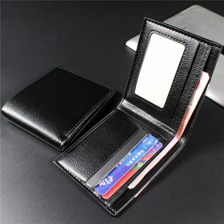 Black and brown pu leather very cheap wallets promotional items with logo printing
