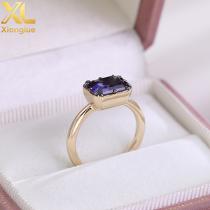 แหวนแฟชั่นทองคำ 10k 14k 18k สีเหลือง ประดับพลอยเจียระไนทรง Asscher สีน้ำเงิน รับรองโดย GRC เหมาะสำหรับงานวันเกิด งานแต่งงาน แหวนคู่รัก - Product Image 6