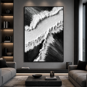 Dipinto a Olio Astratto 3D Moderno Stile Wabi-Sabi, Arte Minimalista in <span class=keywords><strong>Bianco</strong></span> <span class=keywords><strong>e</strong></span> <span class=keywords><strong>Nero</strong></span> su Tela per Arredamento di Lusso - Product Image 1