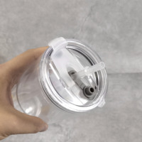 Haute qualité acrylique 24oz Double paroi voyage boule à neige tasse à café en plastique clair paillettes culbutage trou bouchon avec couvercle et paille