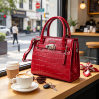 Sac à main classique pour femme en similicuir croco brillant avec fermoir décoratif, idéal pour le travail, les rendez-vous et le quotidien