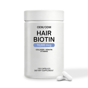 แคปซูลไบโอตินแบรนด์ส่วนตัว 10000mcg ไบโอตินเข้มข้นสูง อาหารเสริมสมุนไพรสำหรับผม ผิว เล็บ สำหรับคนทานวีแกน จำหน่ายแบบขายส่ง - Product Image 1
