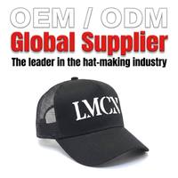 Casquette en maille à 5 panneaux avec logo brodé personnalisé, en coton et polyester, visière incurvée, casquette de camionneur noire en maille
