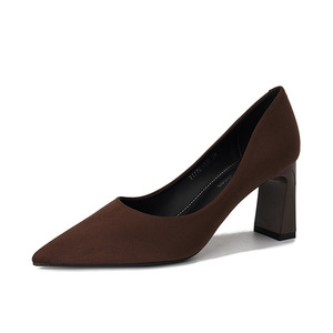Escarpins en daim 7777C à bout pointu et talon carré, chaussures de bureau à talon haut pour femme, couleur unie, tendance mode - Product Image 5