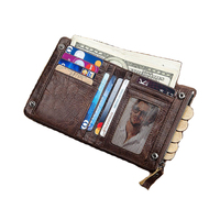 Dompet kulit asli pria, kapasitas besar ritsleting dompet saku koin pemblokiran RFID dompet koboi untuk pria