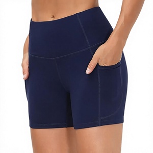 Shorts Deportivos de Cintura Alta para Mujer, Color Sólido, con Bolsillos, Transpirables, de Secado Rápido, Tejido de Punto, Spandex, Poliéster, Corte Regular - Product Image 1