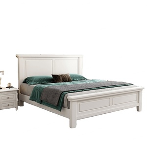 Lit moderne en bois massif taille King/Queen, table de chevet, mobilier de chambre à coucher, style simple pour jeunes, populaire - Product Image 1